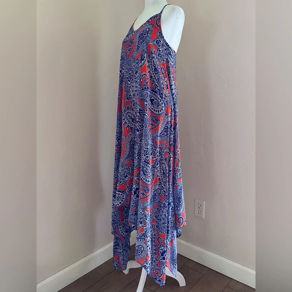 Trina Turk Alverta Silk Paisley Midi Dress Cobalt Blue and Orange Size 4